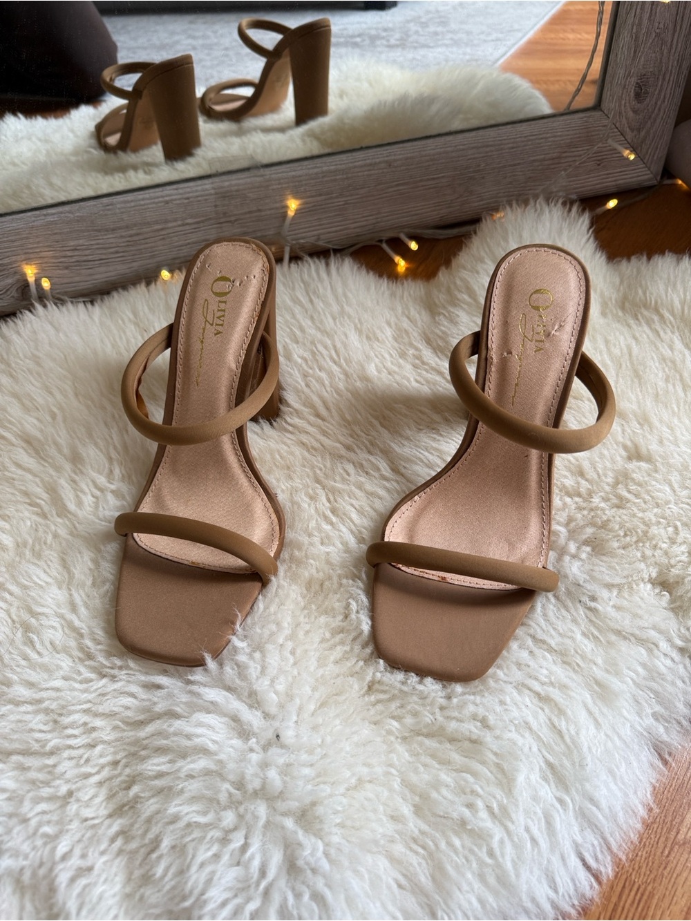 Olivia Ferguson Tan Strappy Block Heeled Sandals